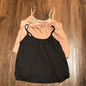 Allison Joy Women set of2 Black& brown Tan Sleeveless tank Tops blousy sz XS EUC